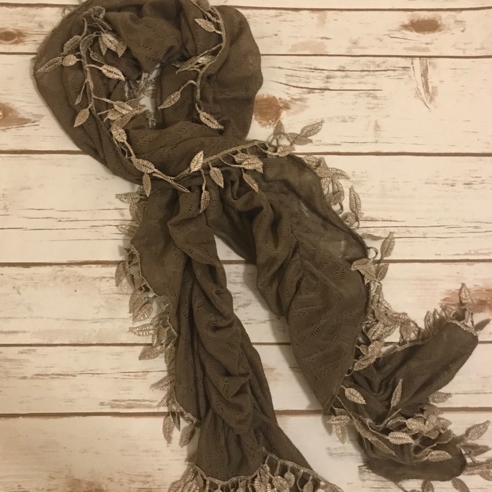 Ruched scarf with faux feather accents